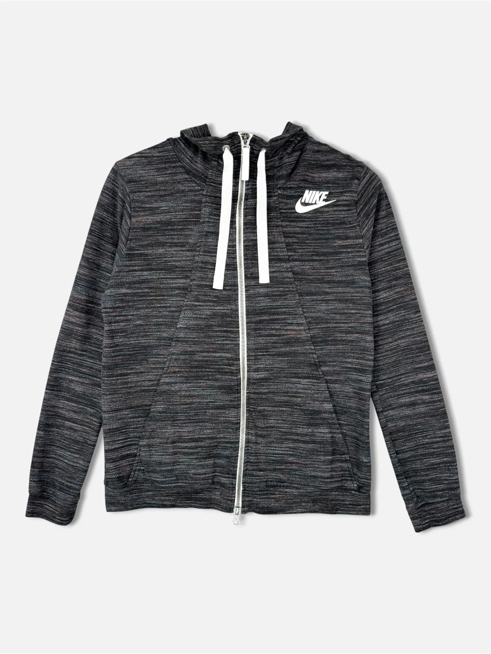 NIKE Sportswear Full Zip Hoodie M Heathered‎ Space Dye Charcoal Tri Blend Casual
